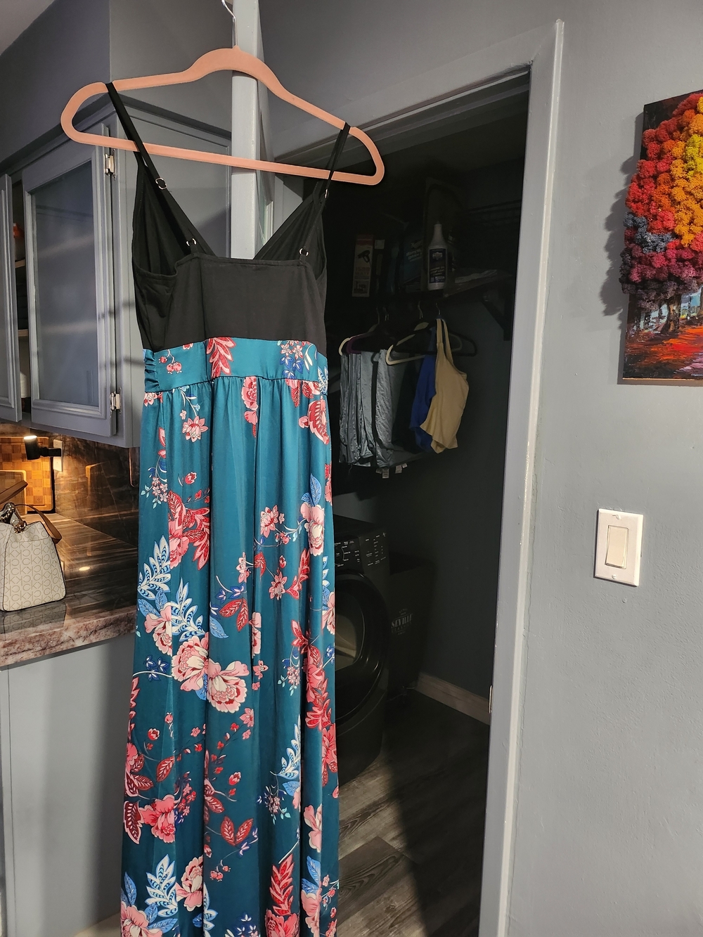 Amazon Teal Floral Maxi Dress with Black Bodice